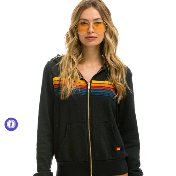 Charcoal Aviator Nation Striped Zip up Sweater size small - Picture 1 of 4